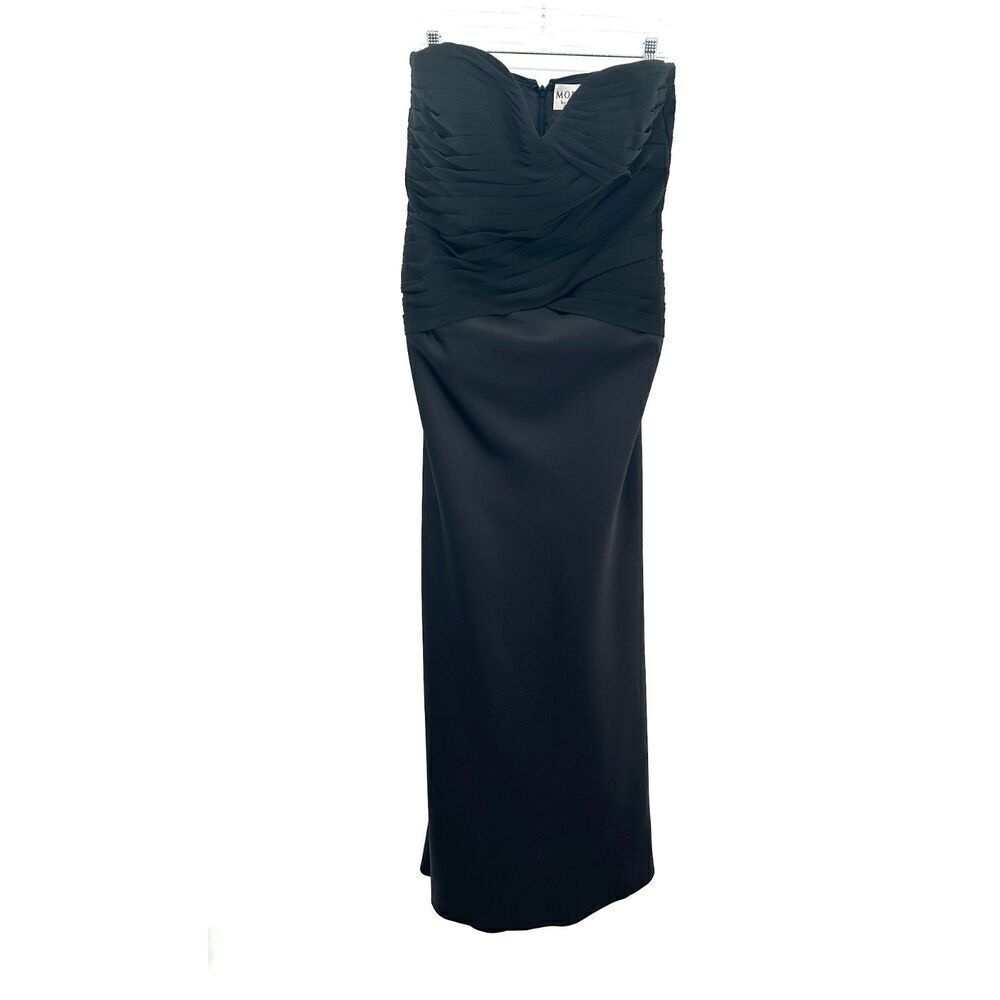 MON CHERI Montage Black Chiffon Sweetheart Satin Strapless Maxi Gown Dress 12